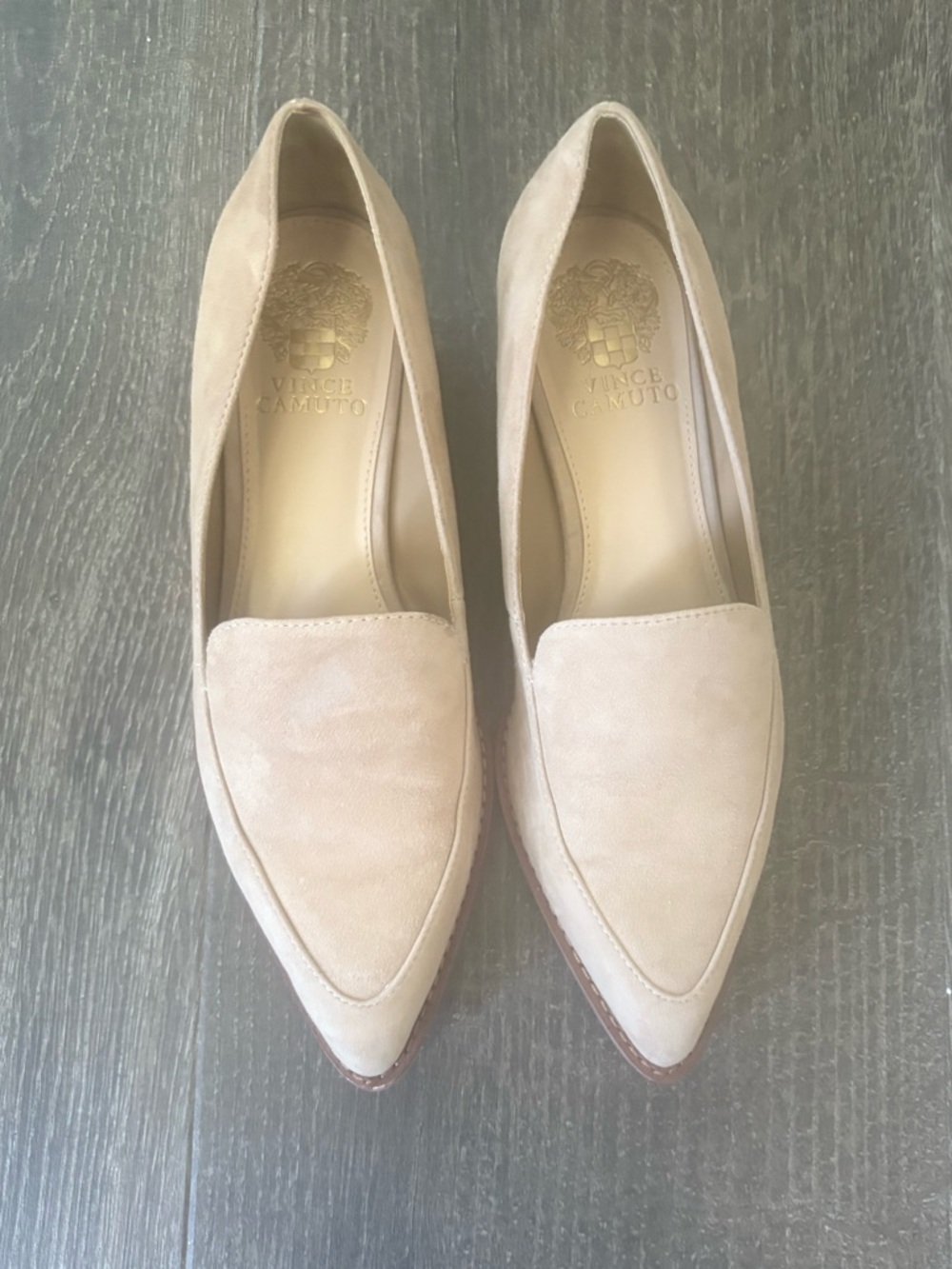 Vince Camuto Light Beige Pointed Toe Suede Flats